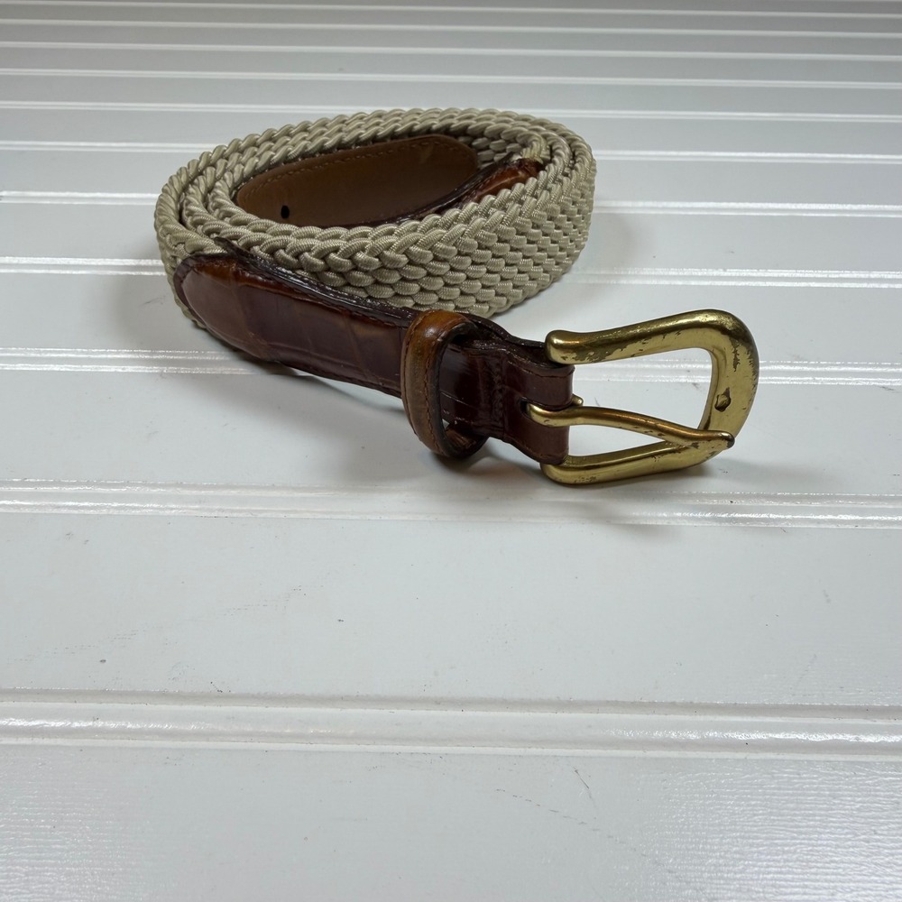 Brighton Vintage‎ Mens 42 Braided Cord Leather Belt Tan Brown Brass 3502 USA